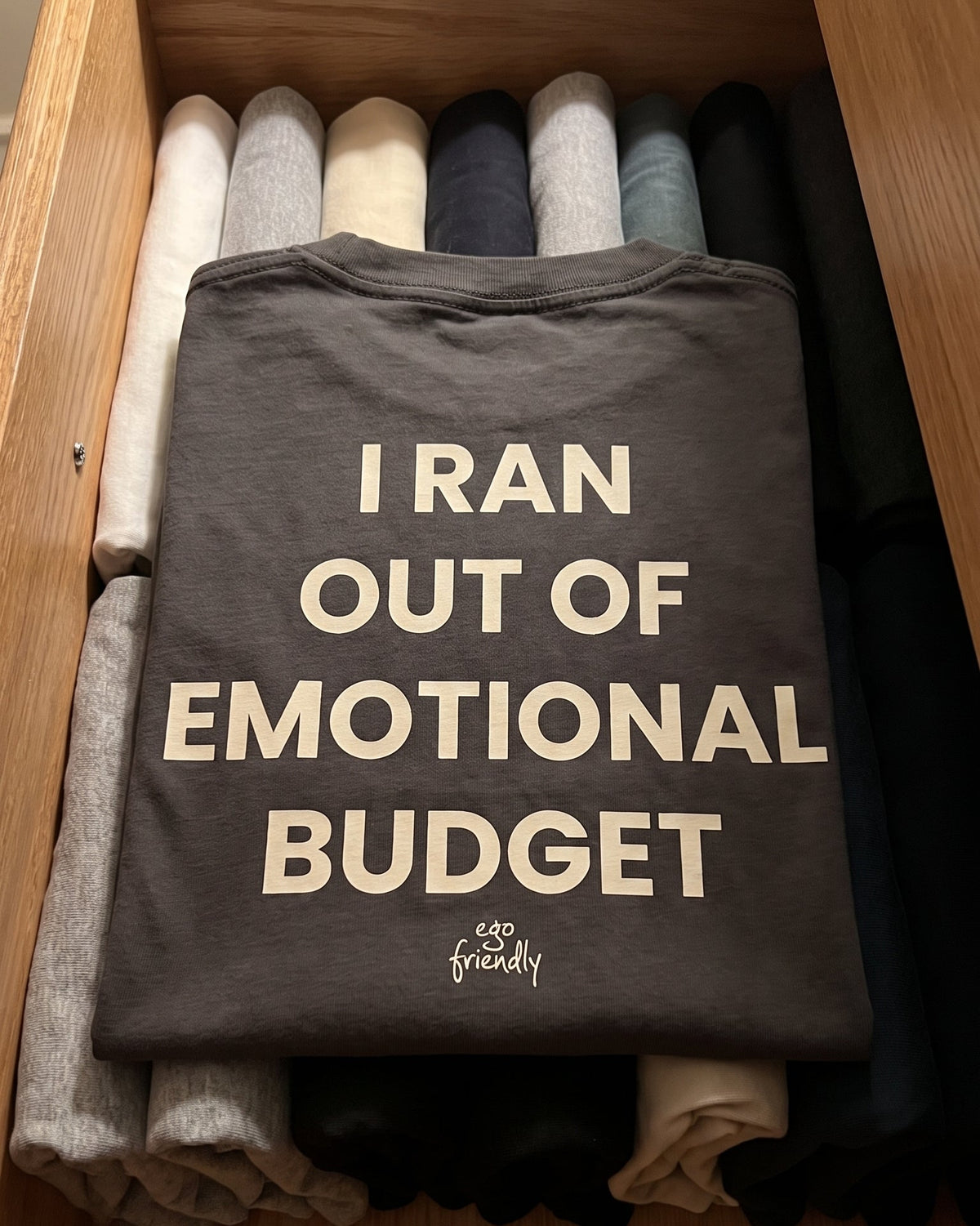 I Ran Out Of Emotional Budget Back Print Tee | Funny Burnout Shirt (Black)