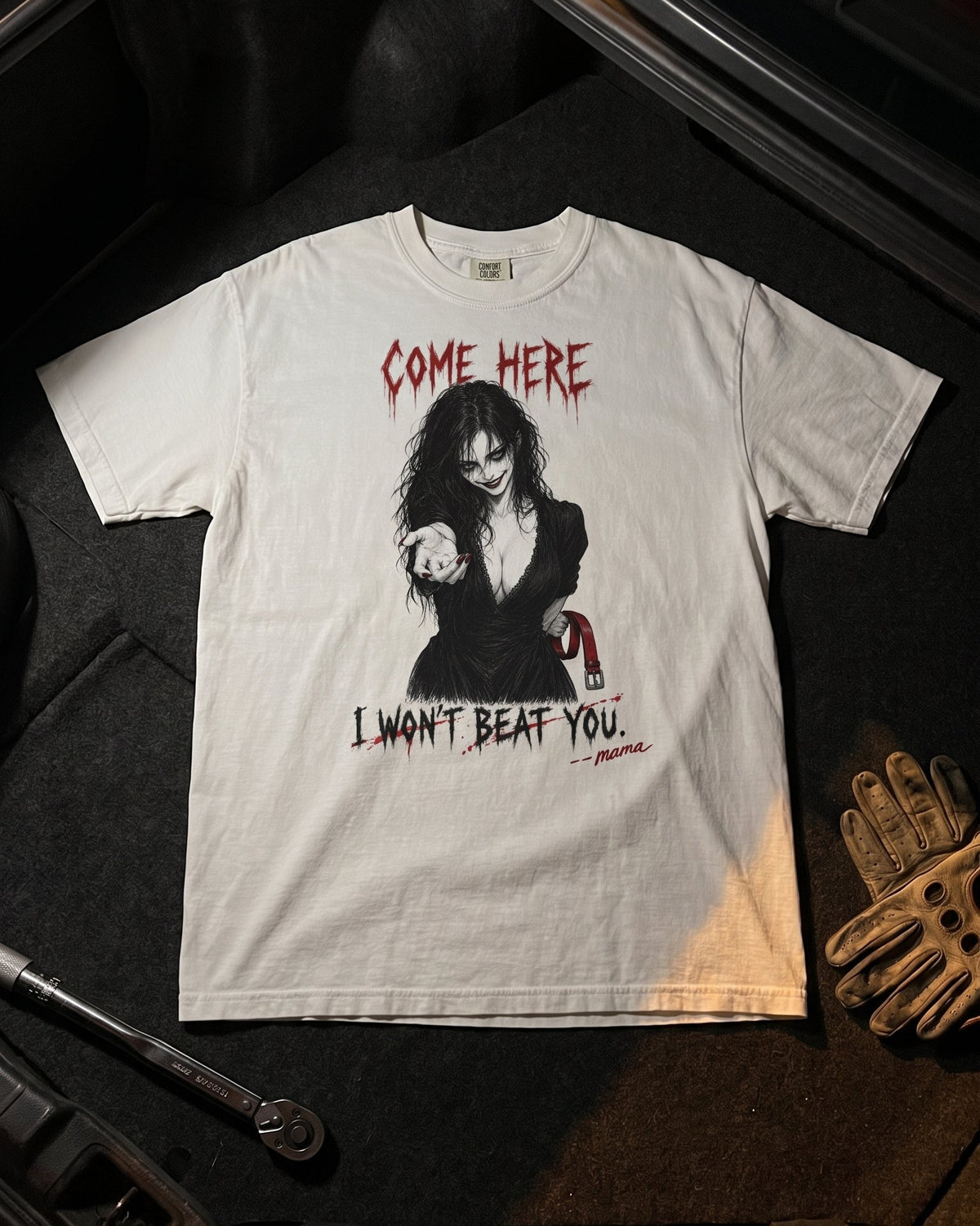 Come Here I Won't Beat You Graphic Tee | Dark Humor Horror Mom T-Shirt