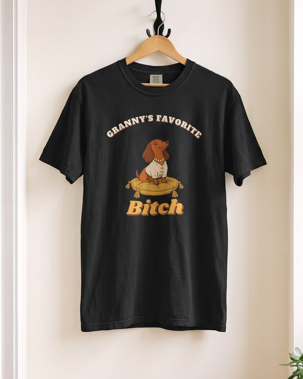 Granny's Favorite dachshund tee, on a hanger