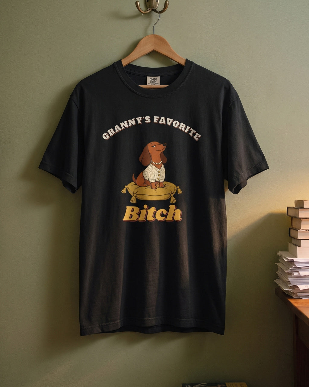 Granny's Favorite dachshund tee, on a hanger